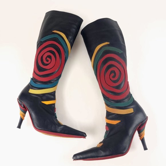 Paloma Barcelo Shoes - Paloma Barcelo Abstract Swirl Stilletto Boots Art to Wear Vintage Made in Spain